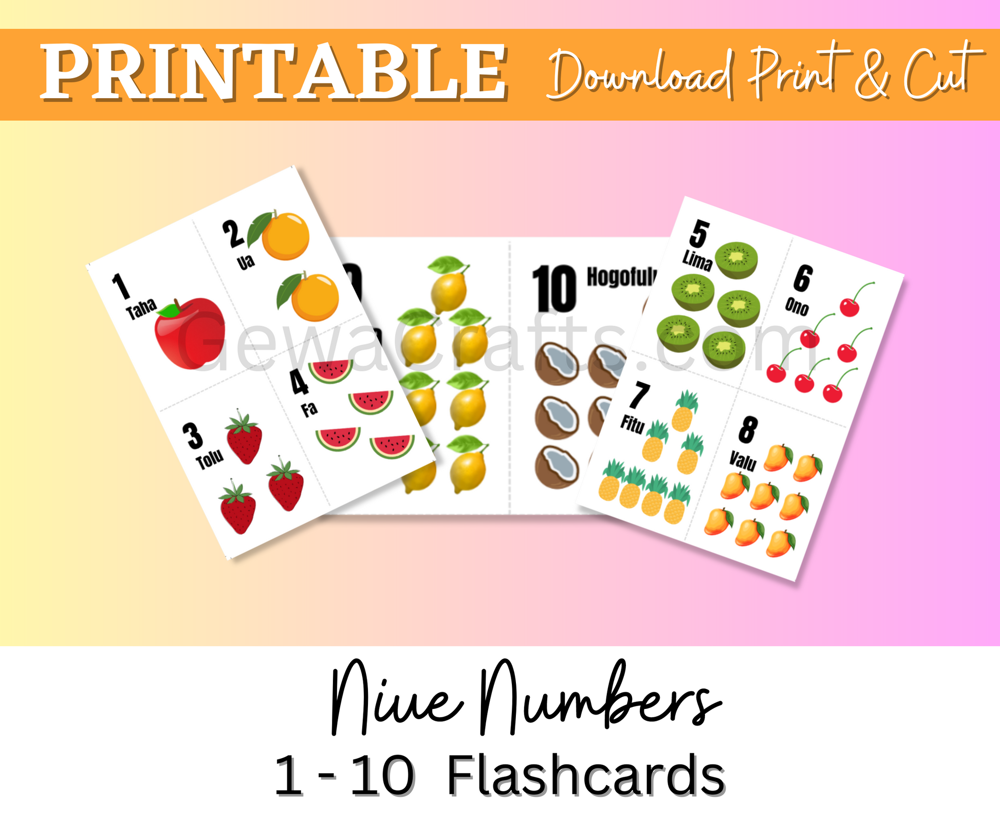 download and print niue educational flash cards. numbers 1 to 10.