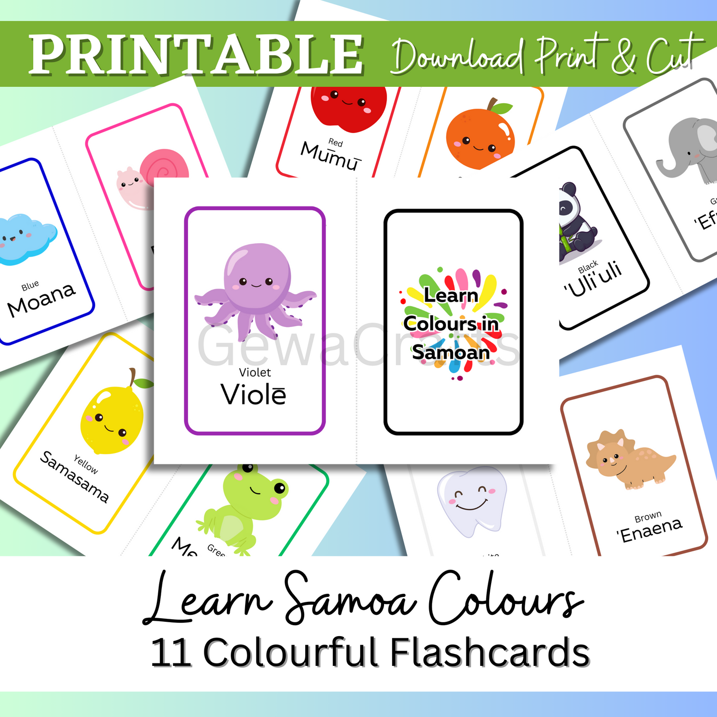 Free Learn Samoan Colours Flashcards - Instant PDF Download to PC or Laptop