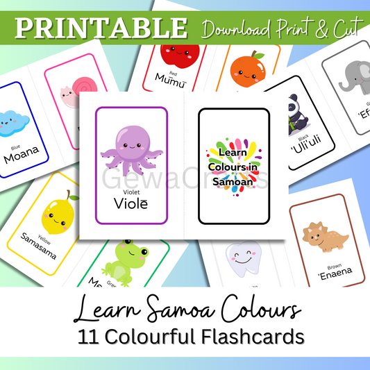 Free Learn Samoan Colours Flashcards - Instant PDF Download to PC or Laptop
