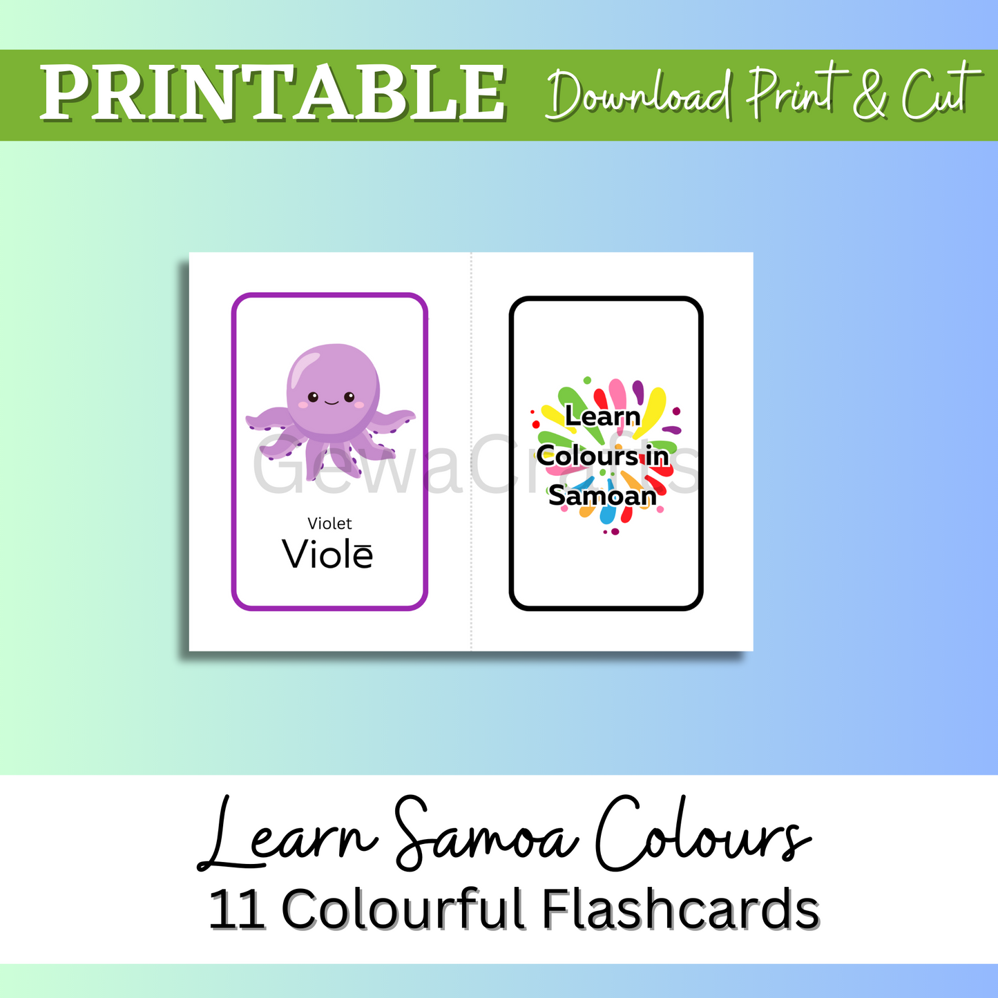 Free Learn Samoan Colours Flashcards - Instant PDF Download to PC or Laptop