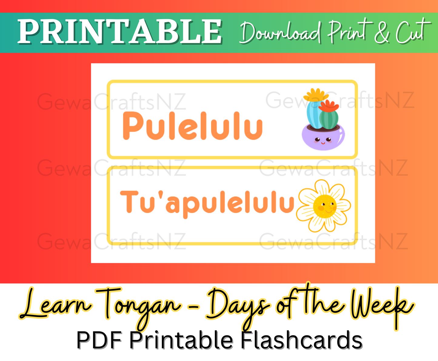 Learn Tongan Days of the Week Flashcards