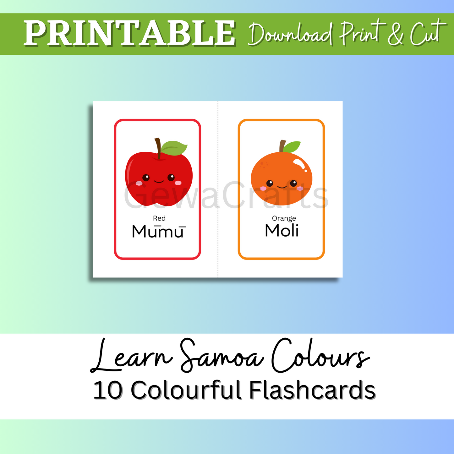 Free Learn Samoan Colours Flashcards - Instant PDF Download to PC or Laptop