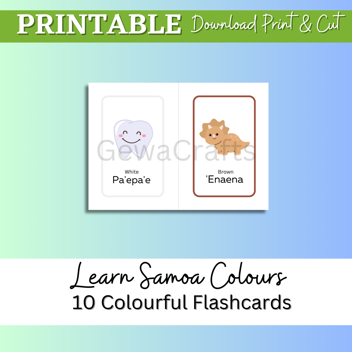 Free Learn Samoan Colours Flashcards - Instant PDF Download to PC or Laptop