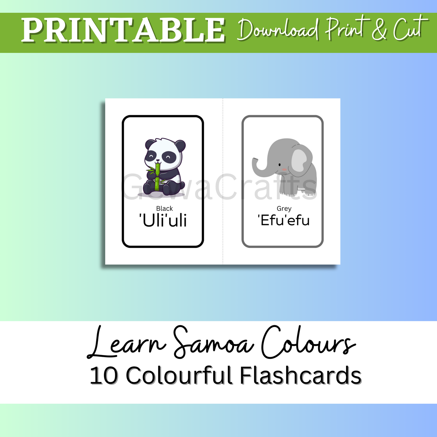 Free Learn Samoan Colours Flashcards - Instant PDF Download to PC or Laptop