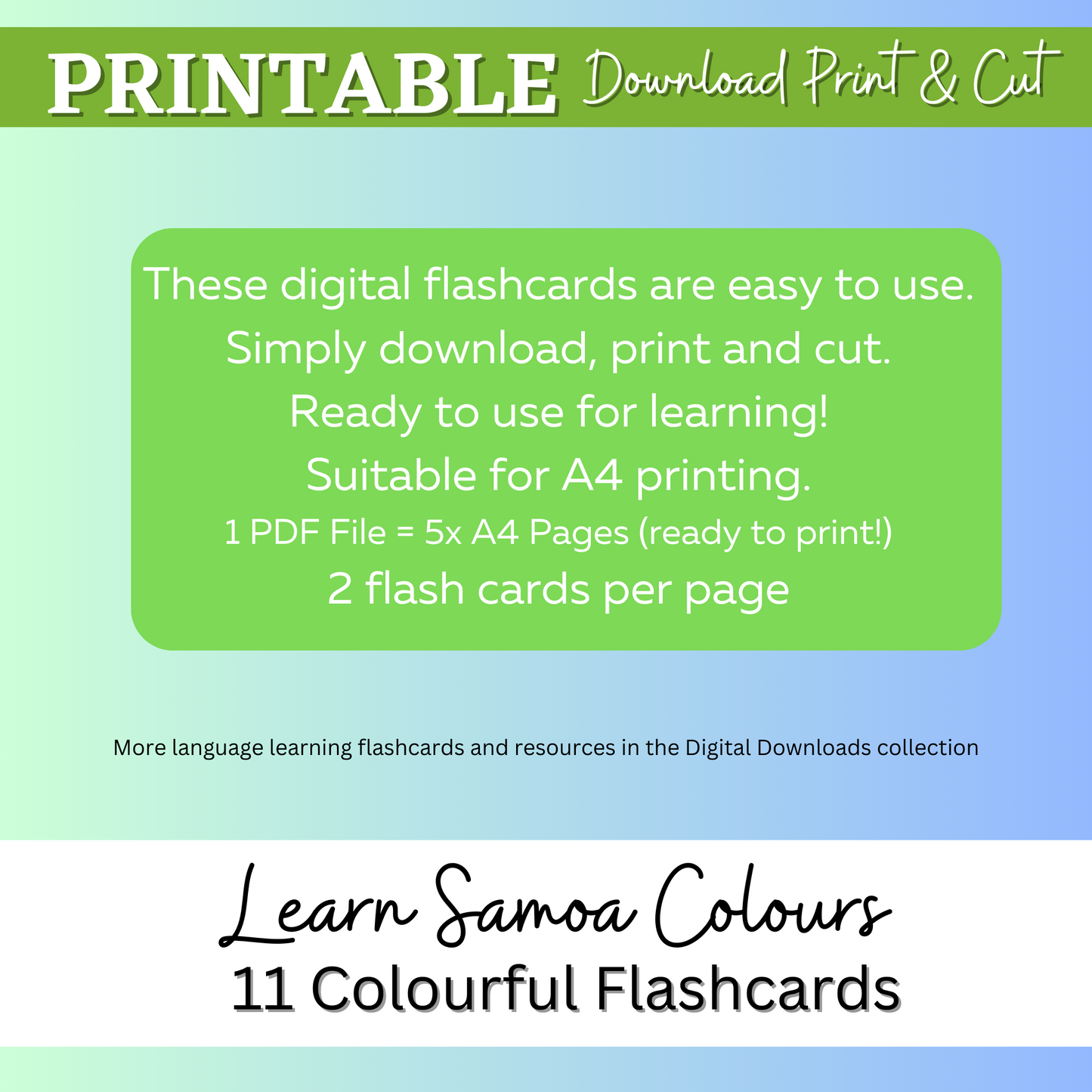 Free Learn Samoan Colours Flashcards - Instant PDF Download to PC or Laptop