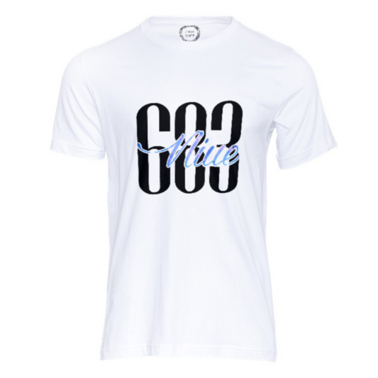 Niue 683 t-shirt. Style white - with black vinyl numbers 683. with holographic word Niue striking through it. perfect for everyday wear.