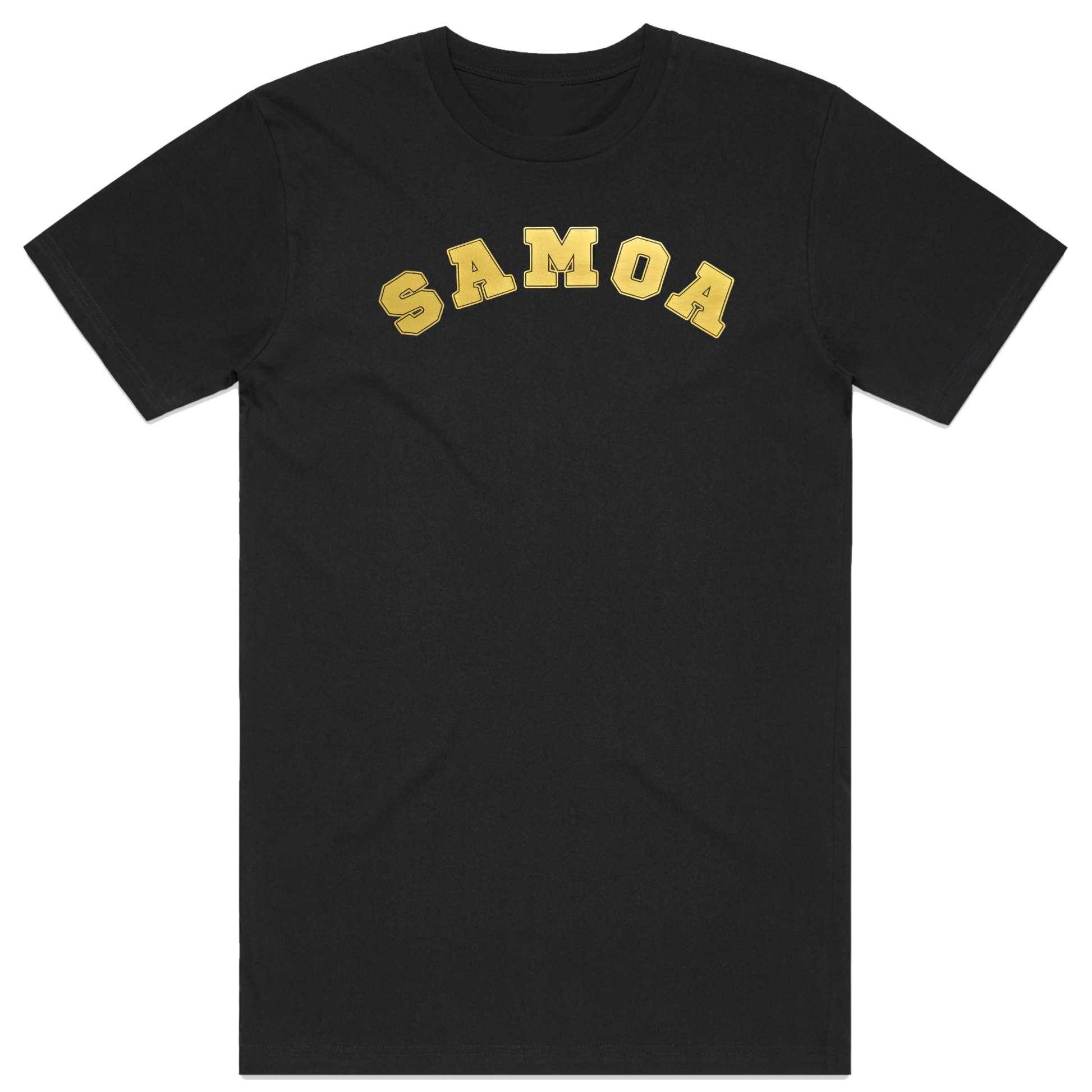 Samoa collage styled lettering on black t-shirt. perfect for everyday wear.